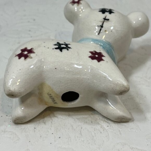 VTG Cute Stuffed Bear Figurine on 4 Legs Ceramic Blue Ribbon Bow Japan 3"x1" - Picture 5 of 13